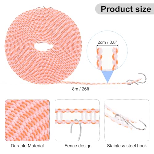 uxcell 2pcs Windproof Clothesline, 8M 26ft Plastic Non-Slip Clothes Drying Rope Portable Travel Clothesline for Courtyard Outdoor Laundry Camping, Orange - color: Orange, size: 26.2ft