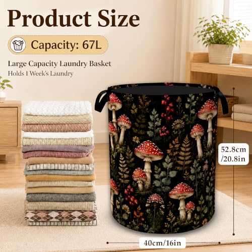 Woodland Mushroom Forest Large Clothes Hamper, Portable Collapsible Laundry Basket with Handles, Freestanding Storage Bin for Bedroom Bathroom Dorm Laundry Room - color: Woodland Mushroom Forest