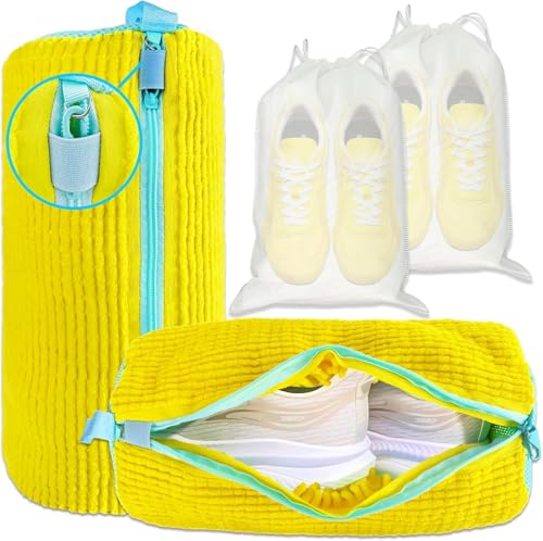 Shoe Washing Machine Bag: Laundry Shoe Bag for Washer and Dryer - 2pc Reusable Shoe Cleaning Bag for Sneaker Tennis Shoes Unstain Cleaner Kit (Yellow 2pcs)Comes with 10 White dust-Proof Storage Bags.