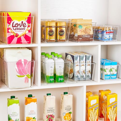 YIHONG 6 Pack Clear Storage Bins, Pantry Organizer Bins with Handle, Large - size: L(11.2"L x 7.5"W x 6"H)