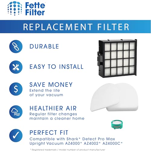 AZ4000 Replacement filter set compatible with Shark Detect Pro Max Upright Vacuum Models AZ4000 AZ4002 AZ4000C AZ4002W 2 Hepa Filters + 4 Foam & Felt Sets part # XFFKAZ4000 & XHFAZ4000 - size: 2 HEPA + 4