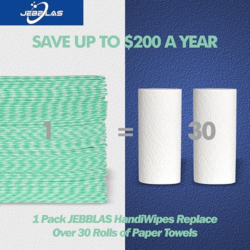 JEBBLAS Handi Wipes Reusable Cloths Dry Cleaning Cloths Dish Towel Kitchen Towel Handy Cleaning Wipes,Pack of 50, Green - color: Green