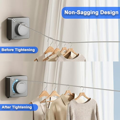 Retractable Clothesline Indoor Outdoor 16.2Ft Non-Sag(1, Gray) - color: Gray