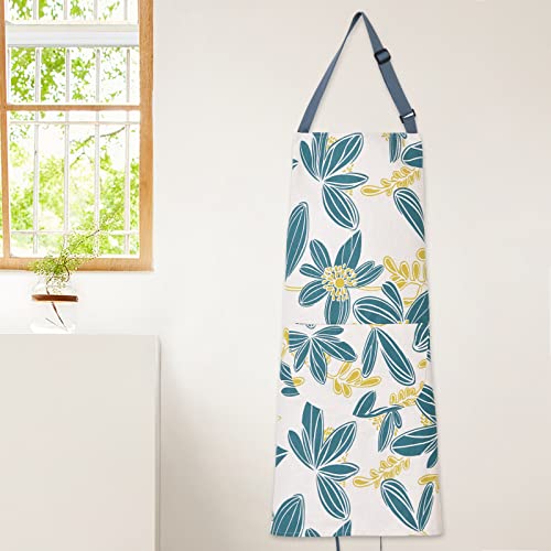 2 Pack Floral Apron for Women with Pockets, Adjustable Cotton Chef Aprons for Kitchen, Cooking, BBQ & Grill - color: Turquoise/Leaf