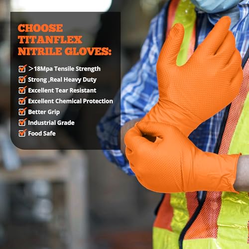 TitanFlex Heavy Duty Orange Nitrile Gloves, 6 Mil, Raised Diamond Texture, Mechanic Disposable Gloves, Latex Free Powder Free - color: 05 6mil (1000ct), size: Large