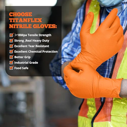 TitanFlex Heavy Duty Orange Nitrile Gloves, 6 Mil, Raised Diamond Texture, Mechanic Disposable Gloves, Latex Free Powder Free - color: 04 6mil (100ct), size: X-Large