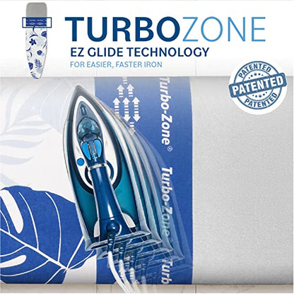 Bartnelli Ironing Board Cover and Pad, Made in Europe with New Patent Technology | 54x15 Iron Board Replacement Cover Featuring Park & Turbo Zone, Scorch Resistant 100% Cotton Thick Layered Top - color: Blue Flowers