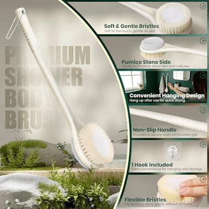 Back Scrubber for Shower, Long Handle Body Brush, Light Yellow - color: Yellow