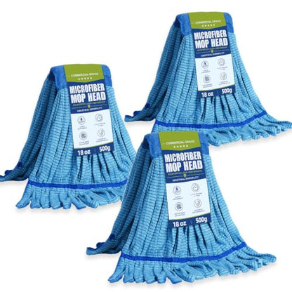 3 Pack Commercial Microfiber Mop Heads, 18 oz Heavy Duty Tube Refill - Blue - color: Blue