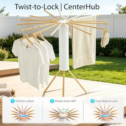 Wooden Foldable Drying Rack, 16 Poles, Space-Saver, No Assembly