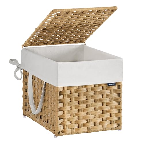 SONGMICS Laundry Hamper with Lid, 9.5 Gal (36 L) Synthetic Rattan,Foldable - color: Goose Yellow, size: 36 L