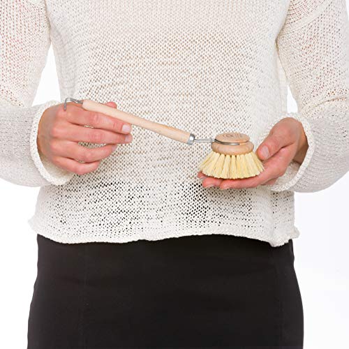Redecker Dish Brush, Tampico Fiber, 2 Inch Round, Single – Wooden Dish Scrub Brush for Dishes & Cookware, Untreated Beechwood, Made in Germany - size: Single Unit, 2-Inches Diameter
