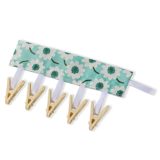 1pc Floral Print Foldable Travel Hanger Portable Fabric Clothes Drying Rack with 6 Clips Space Saving Hanging Dry Rack - color: Light Green
