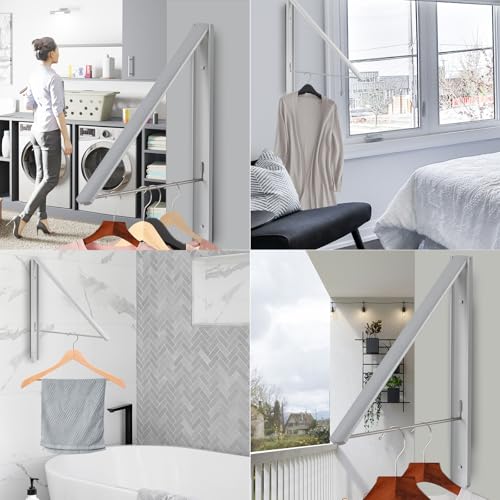 Retractable Clothes Drying Rack Wall Mounted, Silver - color: Silver