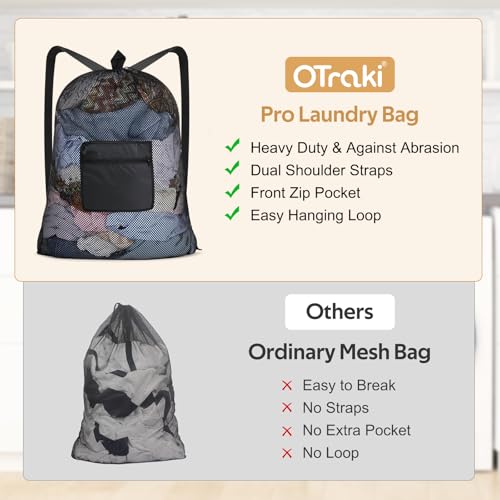 OTraki Mesh Laundry Bags 36 x 28 Inch Extra Large Travel Laundry Bag Backpack Heavy Duty Drawstring Dirty Clothes Laundry Mesh Wash Bag with Shoulder Straps Don't Drying, Melting 140-176℉ Black - size: 28 x 36 Inch