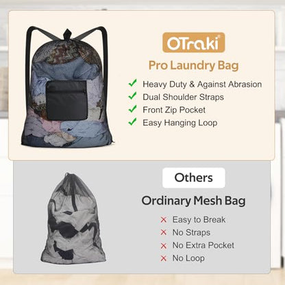 OTraki Mesh Laundry Bags 36 x 28 Inch Extra Large Travel Laundry Bag Backpack Heavy Duty Drawstring Dirty Clothes Laundry Mesh Wash Bag with Shoulder Straps Don't Drying, Melting 140-176℉ Black - size: 28 x 36 Inch