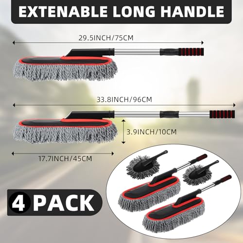 4 Pack Microfiber Car Duster Exterior Scratch Free, Gray with Red Edge - color: Gray with Red Edge