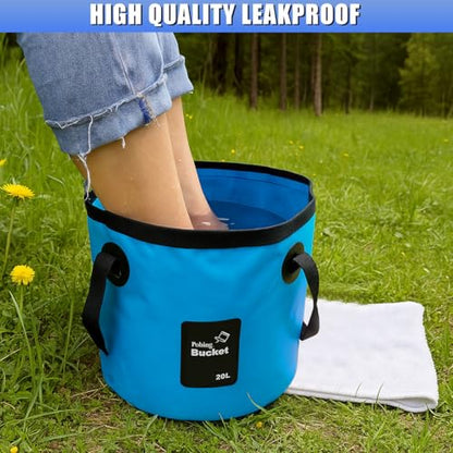 5 Gallon Collapsible Bucket with Handle for Car Washing (Blue) - color: Blue