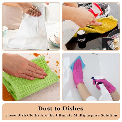 DishCloths Kitchen|Waffle Terry Check Weave Hand Towels|Cotton 12x12" Reusable Dish Rags Washing Scrub Cleaning Dishes|Dish Bar Mop Towels Hand Wipes|Spring Easter Basket Decor|6 Pc -Lemon Yellow - color: Lemon Yellow