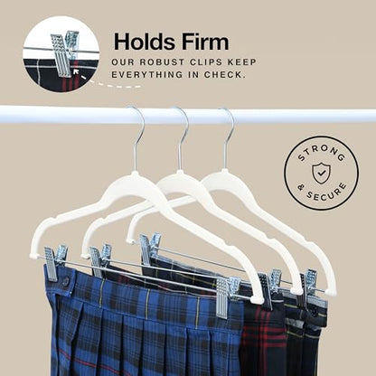 Home-it 10 Pack Velvet Hangers with Clips - Ivory Pants & Skirt Hangers - Ultra Thin No Slip Space-Saving for Pants, Skirts, Coats, Dresses, Tank Tops, Clothes - color: Ivory
