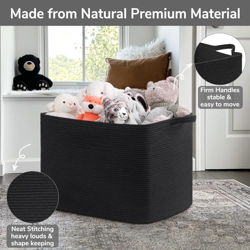 Goodpick 105L Extra Large Woven Rope Blanket Basket, Rectangle, Black - color: Black, size: XX-Large(25"L x 16"W x 16"H)