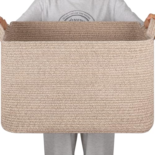 65L Large Woven Blanket Basket for Living Room, 19.7"x15.7"x11.8" - color: Brown, size: 24"x16.9"x14.2"