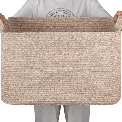 65L Large Woven Blanket Basket for Living Room, 19.7"x15.7"x11.8" - color: Brown, size: 24"x16.9"x14.2"