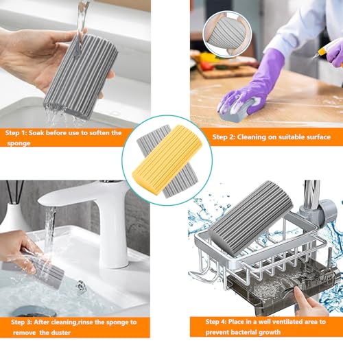 6 Pack Damp Clean Duster Sponge,Dusting Sponge Duster for Housekeeping,Reusable Household Cleaning Sponge for Blinds, Fan Blades,Mirrors,Glass, Baseboards,Window Track Grooves and Car (Grey)
