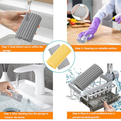 6 Pack Damp Clean Duster Sponge,Dusting Sponge Duster for Housekeeping,Reusable Household Cleaning Sponge for Blinds, Fan Blades,Mirrors,Glass, Baseboards,Window Track Grooves and Car (Grey)