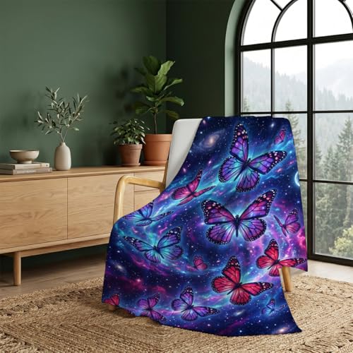 Cosmic Galaxy Butterfly Throw Blanket, Flannel Fleece 60" x 80" - color: Cosmic Galaxy Butterfly, size: 60"x80"
