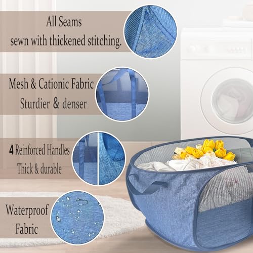 Extra Large Mesh Pop Up Laundry Hamper, 100L Collapsible Laundry Basket - color: Blue