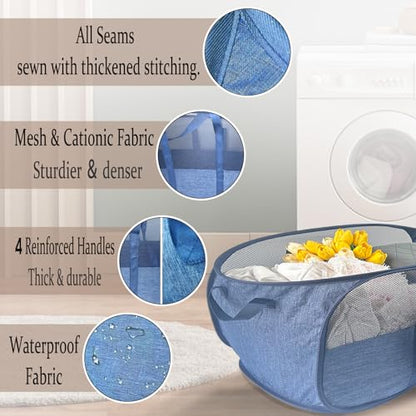Extra Large Mesh Pop Up Laundry Hamper, 100L Collapsible Laundry Basket - color: Blue