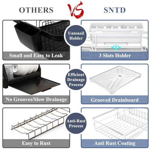 SAYZH Dish Drying Rack for Kitchen Counter with Utensil Holder, White - color: White