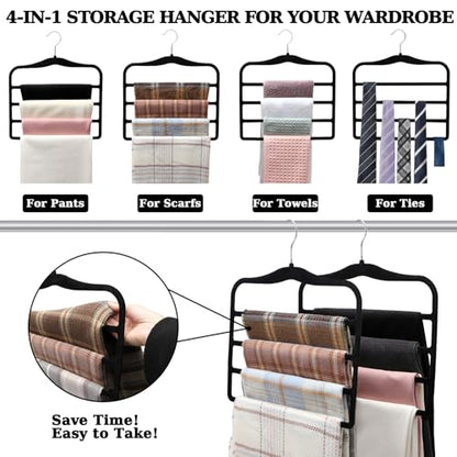 Closet Organizers and Storage, 2 Pack Pants-Hanger-Space-Saving - color: Black+sliver