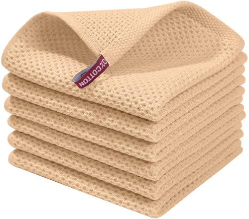 Homaxy 100% Cotton Waffle Weave Kitchen Dish Cloths 6-Pack, Apricot - color: Apricot, size: 12 X 12 - 6 Pack