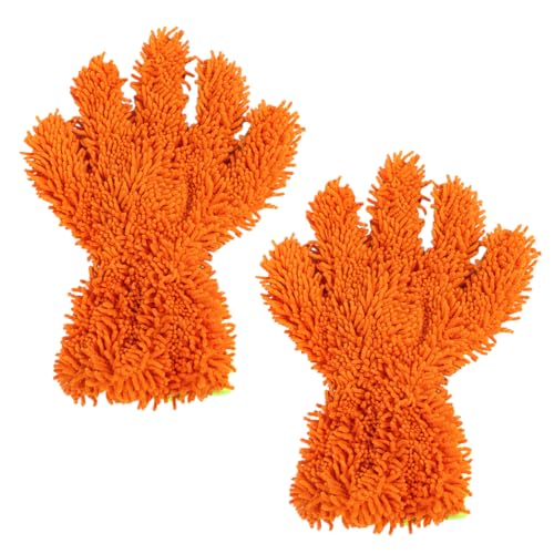 2PCS Microfiber Car Wash Mitts, Double-Sided 5-Finger Dusting Gloves, Anti-Scratch Chenille Drying Towel, Vehicle Interior & Exterior Detailing Tool for Cleaning Wheel Tight Spot (Orange) - color: Orange