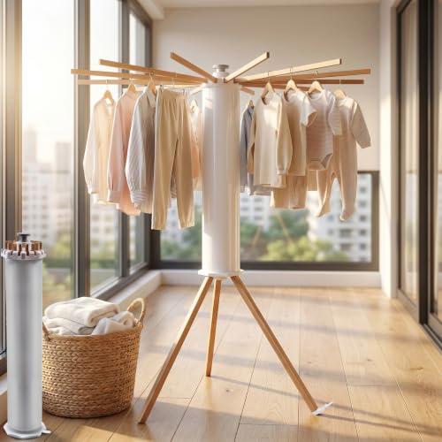 Foldable Clothes Drying Rack, Laundry Drying Rack Collapsible - style: 16 Beech Wood Tripod