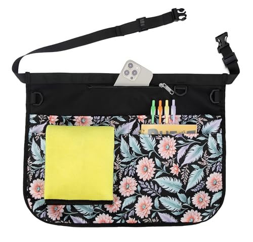 Bafelia Waterproof Server Apron for Women with 7 Pockets - color: Pink Flowers