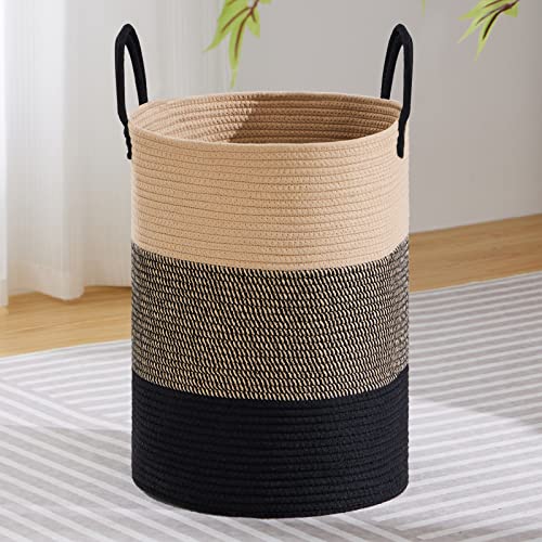 VIPOSCO 72L Tall Woven Laundry Basket Hamper, Brown Black - color: Brown & Black, size: 72L