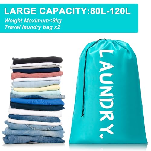 2 Pack Travel Laundry Bag,24" x 36", Extra Large Dirty Clothes Organizer - color: Blue+Red, size: 24"x36"