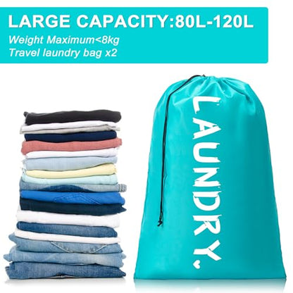 2 Pack Travel Laundry Bag,24" x 36", Extra Large Dirty Clothes Organizer - color: Blue+Red, size: 24"x36"