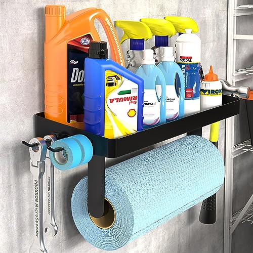 ZUNTO Wall Mounted Paper Towel Holder with Shelf for Garage, Drilling - color: Black-garage