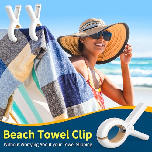Senbowe 12 Pack Beach Towel Clips, Heavy Duty Plastic Clothes Pins, Windproof Clothes Clips to Dry on Clothesline and Hanging Rack - color: Blue, Khaki (3.7 Inch)
