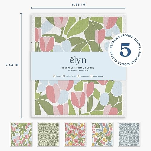 ELYN Swedish Dishcloths, Reusable & Washable Sponge Cloths, Absorbent Cleaning Paper Towels for Kitchen, Dishes, Counters and More, 5 Pack, Assorted Geo & Floral Pattern - color: Geo & Floral