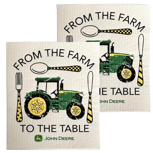 Wet-It! John Deere Farm to Table - Swedish Dishcloth Reusable Towel Set for Kitchen | Biodegradable Absorbent Cleaning Washcloths for Dishes, Household Surfaces | Washable, & Quick Drying | 2-Pack - color: Farm to Table