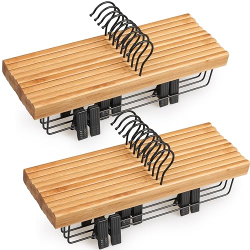 TOPIA HANGER Pants Hangers 20 Pack, Bamboo Clothes Hangers with Black Clips and Rotatable Hook, Durable Natural Wooden Hangers for Skirts, Pants, Jeans, Shorts - CTS06 - color: Bamboo Wood, size: 20 Pack