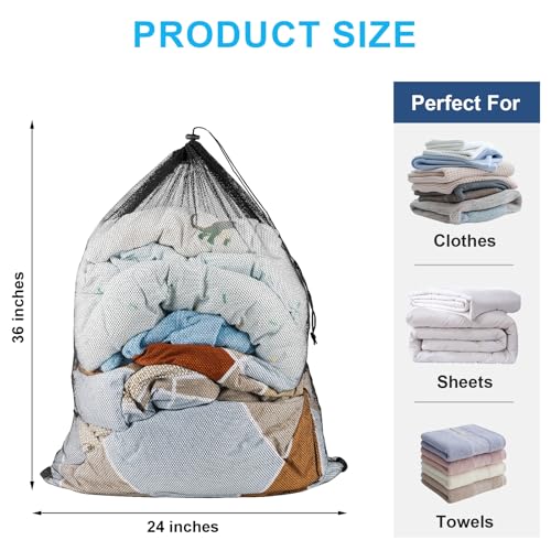 Large Mesh Laundry Bags: 2 Pack 24" x 36" Heavy Duty - color: Black