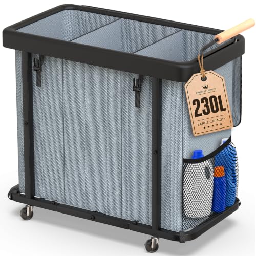 Laundry Hamper 3 Section with Lid,230L Rolling Dirty Clothes Hamper Grey - color: Gray-3 Section, size: 60 Gal