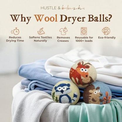 Fluff Ewes Wool Dryer Balls 3 Pack, Hedgehog & Homies, XL - color: Hedgehog & Homies (3), size: 3 Count (Pack of 1)
