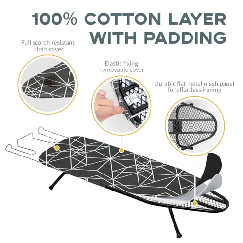 Small Ironing Board Tabletop Foldable, RAINHOL 32"x 12" Black White Stripes - color: Black Gridline, size: Steel Mesh